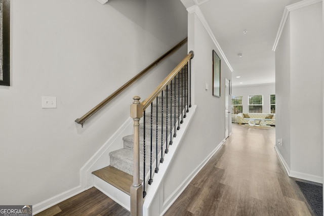 8717 Lakeview Commons, Jonesboro, GA 30238 - stairs with wood finished floors and ornamental molding