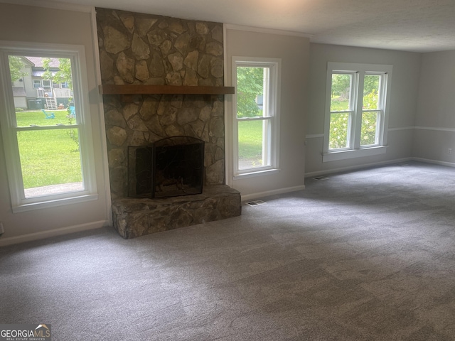 212 Rockmart Rd, Villa Rica, GA 30180 - unfurnished living room with carpet and a fireplace
