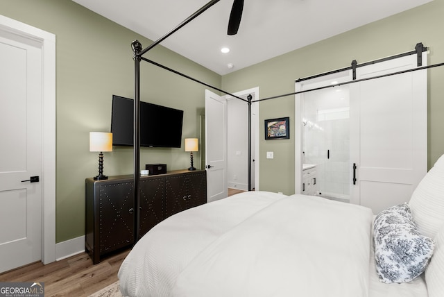 306 Clarendon Ct SE, Gainesville, GA 30501 - bedroom with wood finished floors, recessed lighting, ensuite bathroom, and ceiling fan