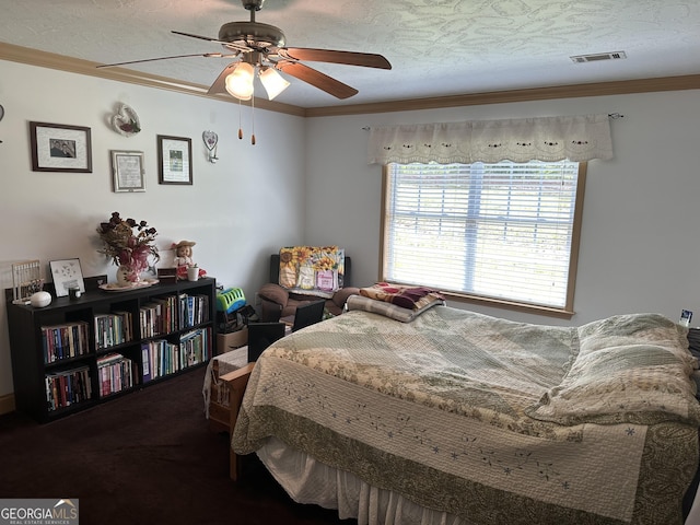 722 Gumlog Rd, Wrightsville, GA 31096 - bedroom featuring ornamental molding, ceiling fan, and carpet floors