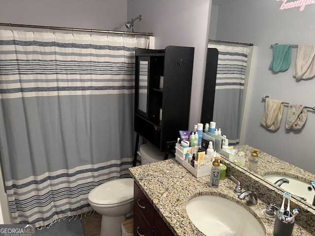 722 Gumlog Rd, Wrightsville, GA 31096 - bathroom featuring vanity, tile patterned flooring, and a shower with shower curtain