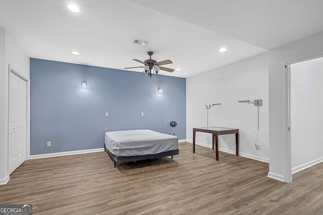 4030 Greatwood Path, Alpharetta, GA 30005 - bedroom with wood finished floors, recessed lighting, and a ceiling fan