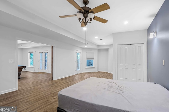 4030 Greatwood Path, Alpharetta, GA 30005 - bedroom with billiards table, wood finished floors, recessed lighting, a closet, and a ceiling fan