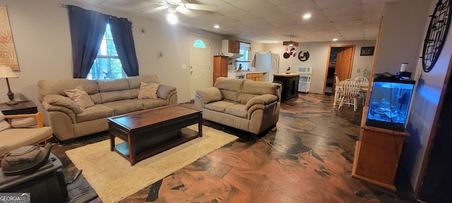 1605 Cody Rd, Mount Airy, GA 30563 - living area featuring healthy amount of natural light, a ceiling fan, a drop ceiling, and recessed lighting