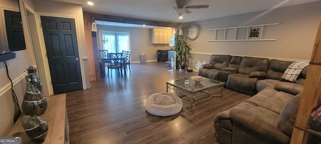 1605 Cody Rd, Mount Airy, GA 30563 - living area with dark wood-type flooring, a ceiling fan, and recessed lighting