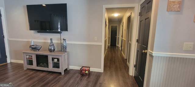 1605 Cody Rd, Mount Airy, GA 30563 - corridor with attic access, wainscoting, and dark wood-style flooring