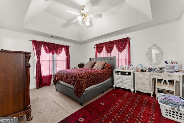 625 Hickory Nobb, Sugar Hill, GA 30518 - bedroom with a raised ceiling, carpet floors, and a ceiling fan