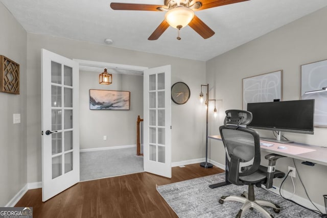 4020 New Salem Ct, Cumming, GA 30040 - home office featuring french doors, wood finished floors, and ceiling fan
