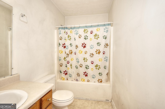 67 Cotton St, Commerce, GA 30529 - full bathroom featuring vanity, shower / bath combination with curtain, and a textured ceiling