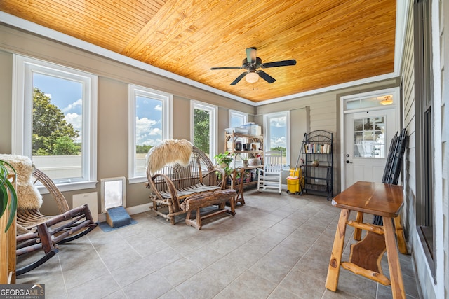 290 Vinson Rd, Tignall, GA 30668 - sunroom / solarium featuring wooden ceiling, tile patterned flooring, and ornamental molding