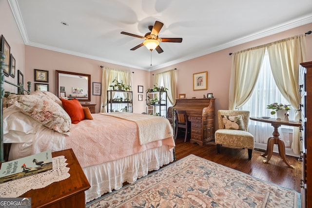 290 Vinson Rd, Tignall, GA 30668 - bedroom with wood finished floors, crown molding, and a ceiling fan