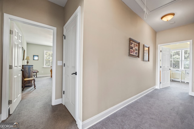 290 Vinson Rd, Tignall, GA 30668 - hall featuring attic access, carpet, and healthy amount of natural light