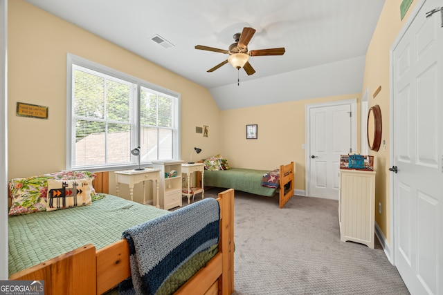 290 Vinson Rd, Tignall, GA 30668 - bedroom featuring carpet, vaulted ceiling, and ceiling fan