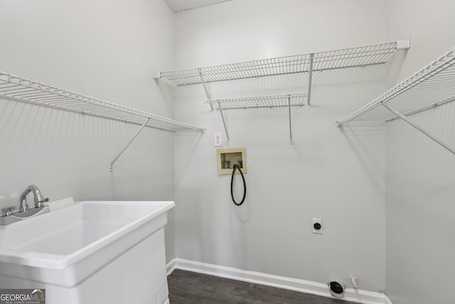 2379 Fallbrook Ct, Duluth, GA 30096 - laundry area featuring washer hookup, hookup for an electric dryer, and dark wood finished floors