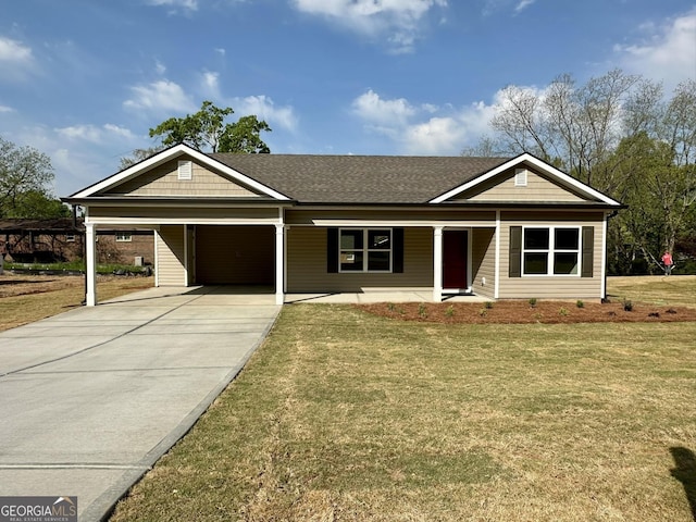294 Stancil Dr, Toccoa, GA 30577 - ranch-style home with a carport, concrete driveway, a front lawn, and roof with shingles