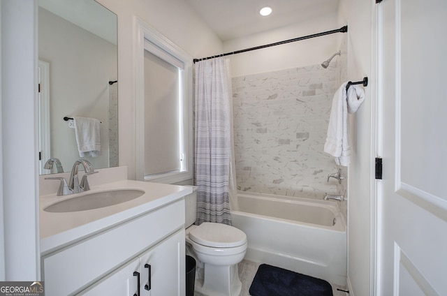 841 Keystone Dr, Woodstock, GA 30188 - bathroom with vanity, shower / bath combo with shower curtain, and recessed lighting