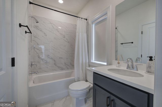 841 Keystone Dr, Woodstock, GA 30188 - bathroom with shower / bath combo, vanity, and marble look tiles