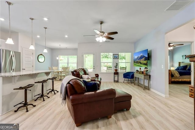 286 Kimberleys Xing, Jasper, GA 30143 - living room featuring ceiling fan, light wood-style floors, and recessed lighting