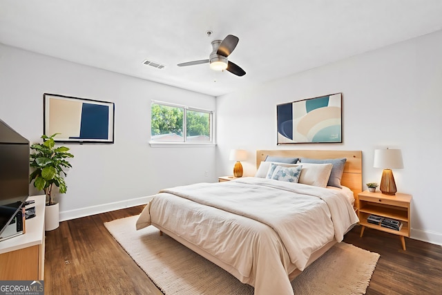 383 Ralph Mcgill Blvd NE Unit J, Atlanta, GA 30312 - bedroom featuring dark wood-style flooring and ceiling fan