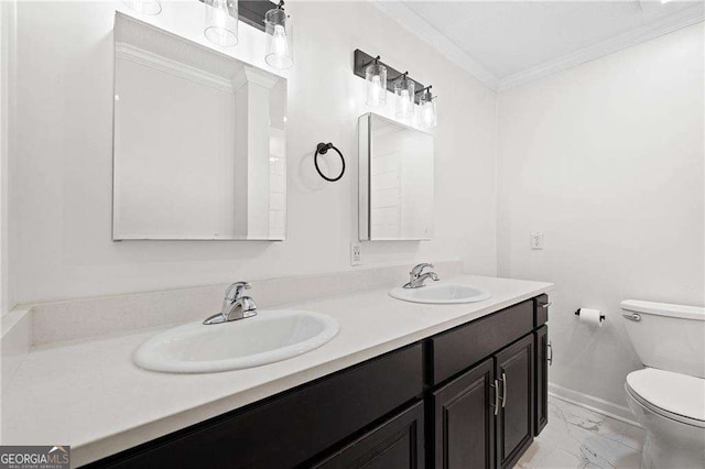 383 Ralph Mcgill Blvd NE Unit J, Atlanta, GA 30312 - bathroom featuring marble look tiles, ornamental molding, and double vanity