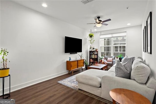 12 Becker Pl NW, Atlanta, GA 30307 - living area with ceiling fan, wood finished floors, and recessed lighting
