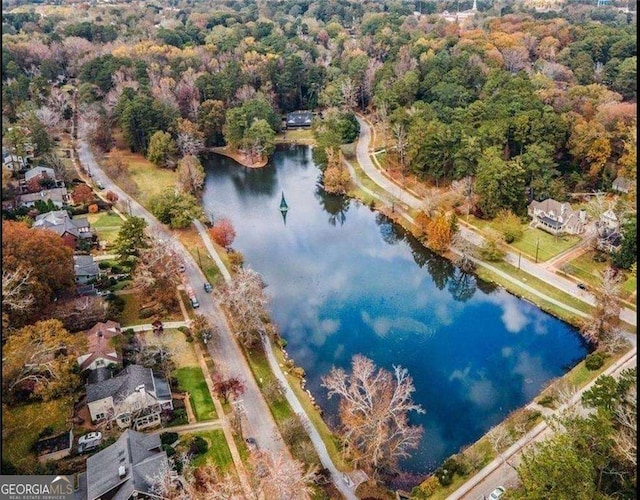 301 Cobblestone Trl, Avondale Estates, GA 30002 - aerial overview of property's location featuring a nearby body of water and a heavily wooded area