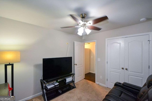 325 Paces Dr, Lithia Springs, GA 30122 - living room with ceiling fan and carpet floors