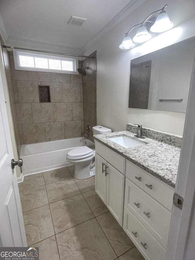 1833 Phillips Ave, East Point, GA 30344 - full bathroom with vanity, washtub / shower combination, crown molding, and tile patterned flooring
