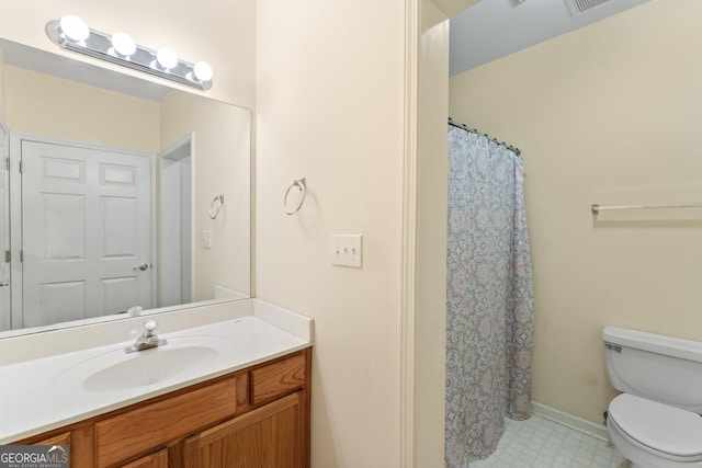 914 Champions Way, Mcdonough, GA 30252 - bathroom featuring vanity, tile patterned floors, and curtained shower