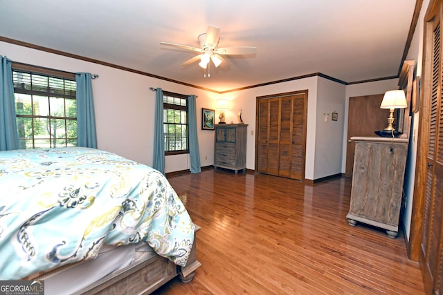 77 Chestatee Dr, Blairsville, GA 30512 - bedroom featuring wood finished floors, ornamental molding, and ceiling fan