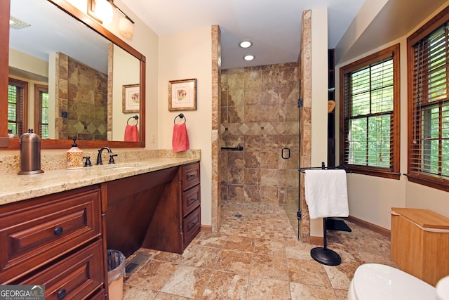 77 Chestatee Dr, Blairsville, GA 30512 - bathroom featuring a shower stall, vanity, and recessed lighting