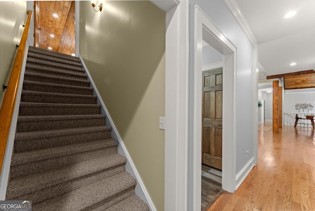 712 Meadow Run Ct, Clarkesville, GA 30523 - staircase featuring wood finished floors and recessed lighting