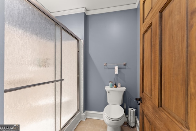 712 Meadow Run Ct, Clarkesville, GA 30523 - full bath with a stall shower, crown molding, and tile patterned floors