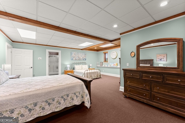 712 Meadow Run Ct, Clarkesville, GA 30523 - carpeted bedroom with ornamental molding, recessed lighting, and a drop ceiling