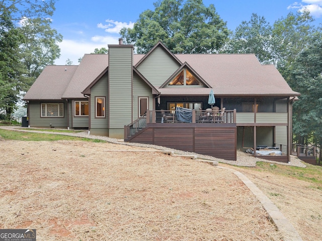 712 Meadow Run Ct, Clarkesville, GA 30523 - rustic home featuring a chimney and a deck