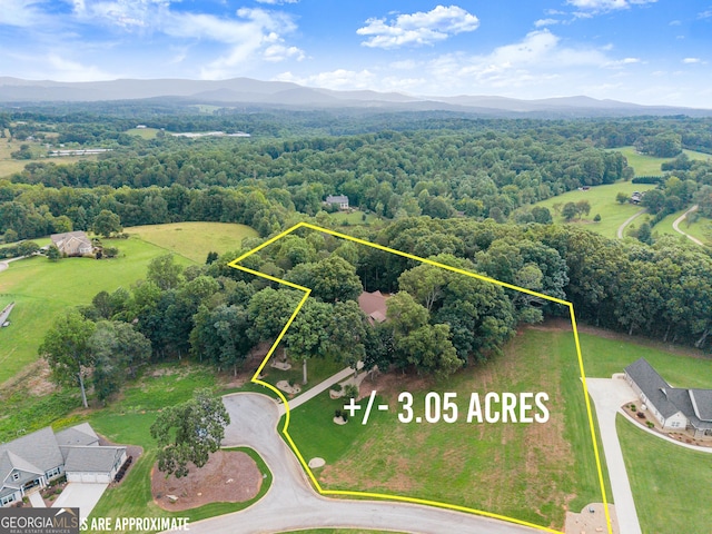 712 Meadow Run Ct, Clarkesville, GA 30523 - aerial view of property and surrounding area featuring mountains and property boundaries highlighted
