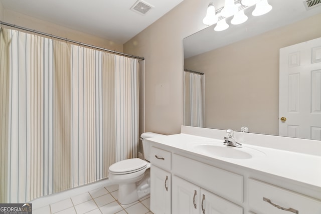 2832 Windrush Dr, Buford, GA 30518 - bathroom with vanity, tile patterned flooring, a chandelier, and curtained shower