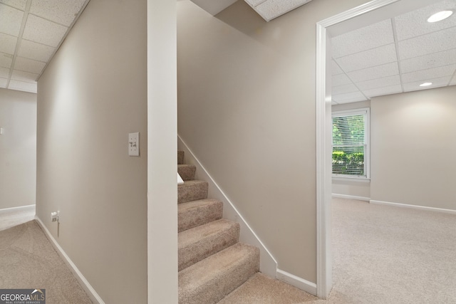 2832 Windrush Dr, Buford, GA 30518 - staircase with a drop ceiling, carpet flooring, and recessed lighting