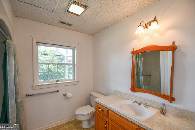 2722 Hidden Valley Rd, Hiawassee, GA 30546 - bathroom with vanity, curtained shower, and a drop ceiling