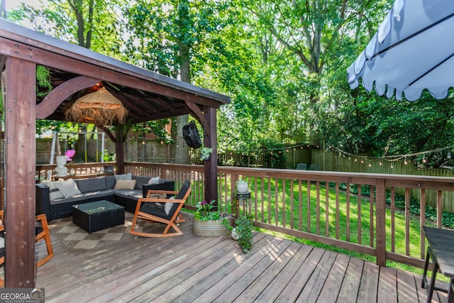 706 Powder Springs St SE, Smyrna, GA 30080 - deck featuring outdoor lounge area, a gazebo, and a fenced backyard