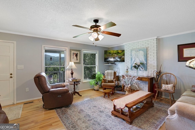16 Lois Ln, Hayesville, NC 28904 - living area featuring wood finished floors, crown molding, ceiling fan, and a textured ceiling