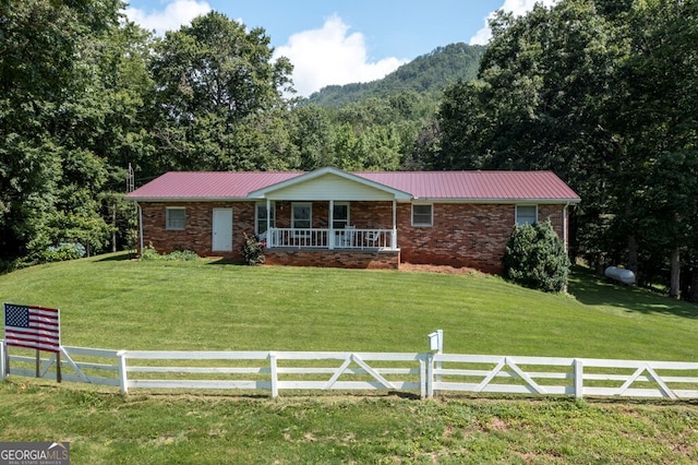 16 Lois Ln, Hayesville, NC 28904 - ranch-style house with covered porch, a metal roof, brick siding, and a forest view