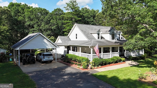 1780 Double Bridge Rd, Demorest, GA 30535 - view of front of house featuring covered porch, asphalt driveway, a front yard, roof with shingles, and a carport