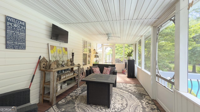 1780 Double Bridge Rd, Demorest, GA 30535 - sunroom featuring a ceiling fan and outdoor lounge area