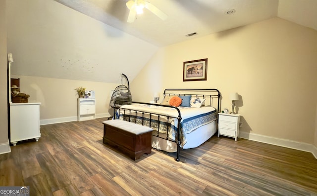 1780 Double Bridge Rd, Demorest, GA 30535 - bedroom with vaulted ceiling, wood finished floors, and a ceiling fan