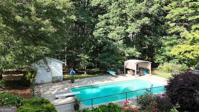 1780 Double Bridge Rd, Demorest, GA 30535 - view of pool with a diving board, a shed, and a patio area