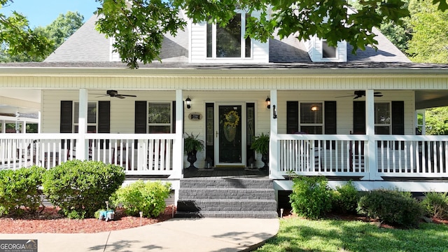 1780 Double Bridge Rd, Demorest, GA 30535 - view of front facade featuring ceiling fan, covered porch, and roof with shingles