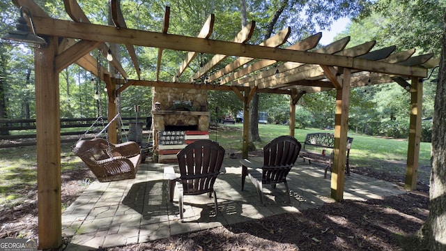 1780 Double Bridge Rd, Demorest, GA 30535 - view of patio / terrace with an outdoor stone fireplace and a pergola