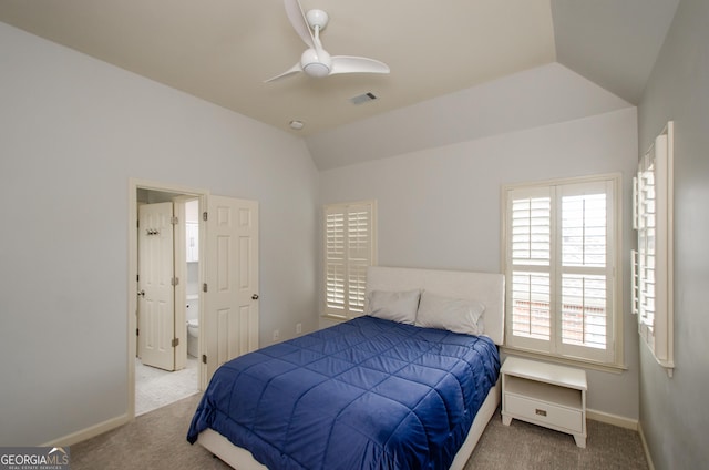4645 Wykeshire Ct, Cumming, GA 30041 - carpeted bedroom featuring vaulted ceiling and a ceiling fan