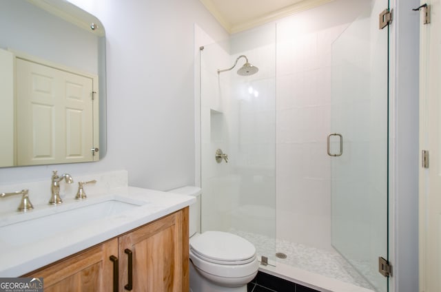 4645 Wykeshire Ct, Cumming, GA 30041 - full bathroom featuring a shower stall, vanity, and crown molding